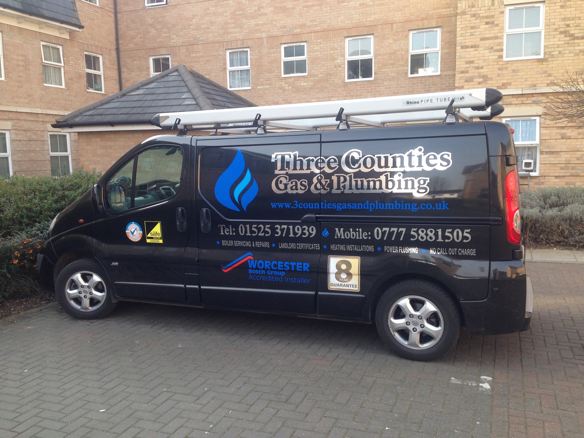 The black Three Counties Gas & Plumbing van in full livery
